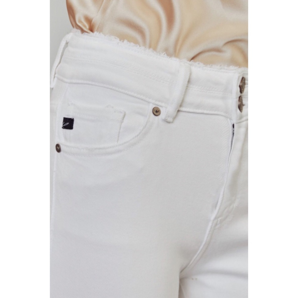 KanCan | High Rise Frayed Hem Double Button Skinny Jeans - White - KC7317WT - Picture 4 of 8